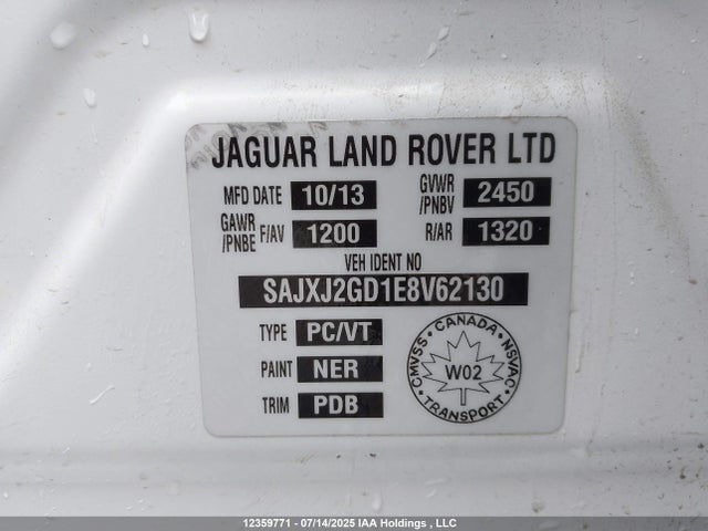 SAJXJ2GD1E8V62130 Jaguar s/c ulev