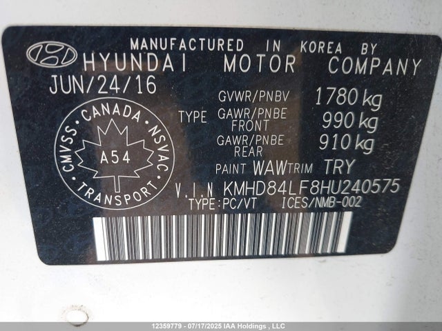 KMHD84LF8HU240575 Hyundai Elantra
