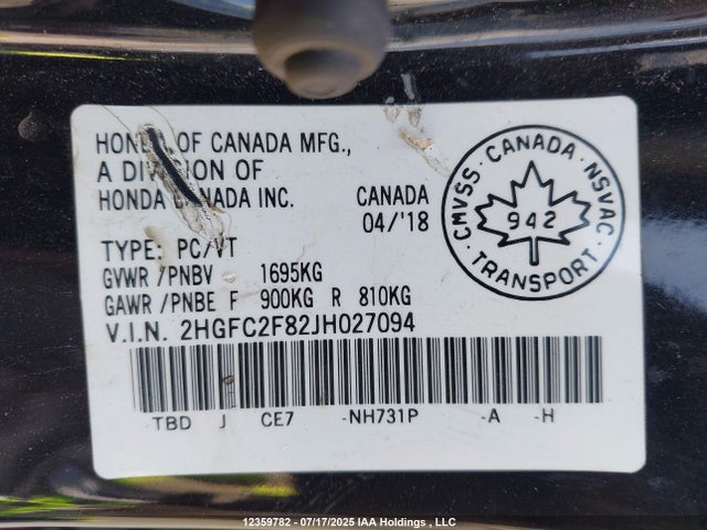 2HGFC2F82JH027094 Honda k20c2