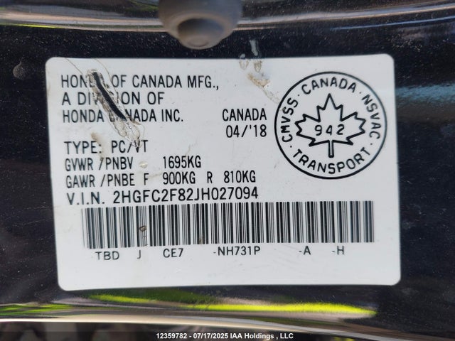 2HGFC2F82JH027094 Honda k20c2