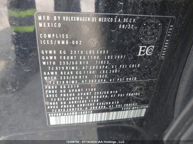 Volkswagen 2022 2022 3VV8B7AX0NM159012 Image 9