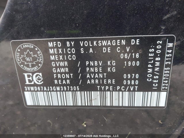 3VWD67AJ3GM397305 Volkswagen 1.4t