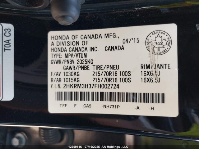 2HKRM3H37FH002724 Honda k24w9/k24v1