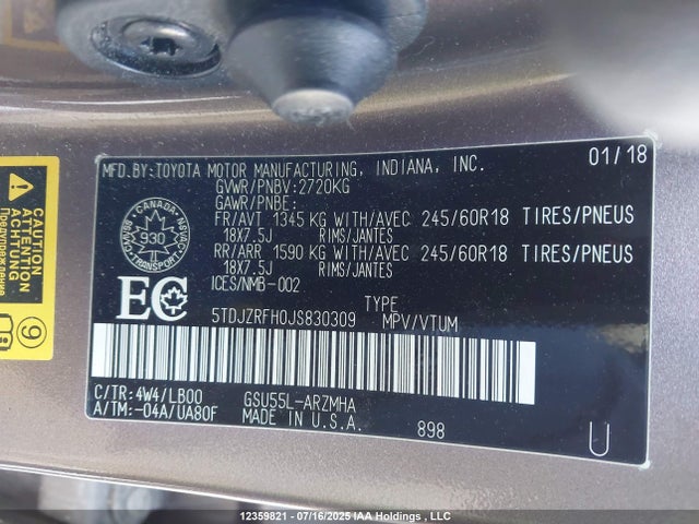 5TDJZRFH0JS830309 Toyota 2gr-fks