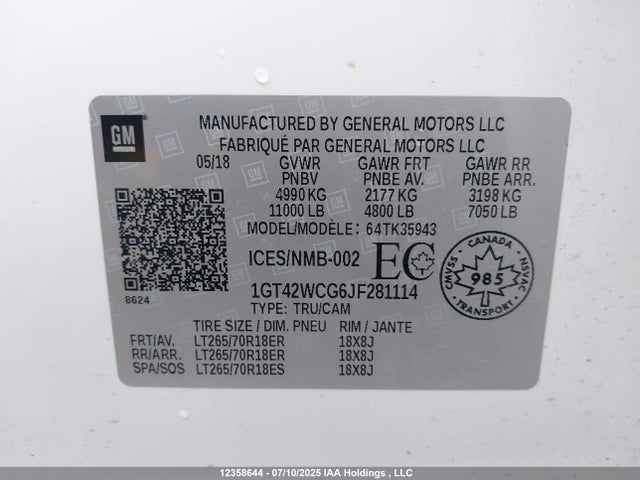 1GT42WCG6JF281114 GMC L96 - E85 Max, Iron