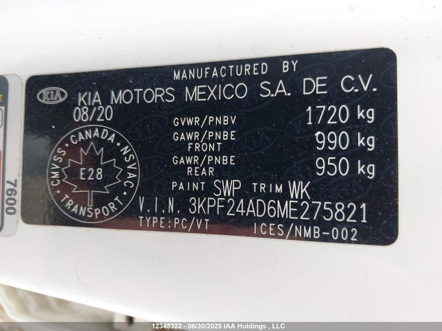 3KPF24AD6ME275821 KIA mpi nu