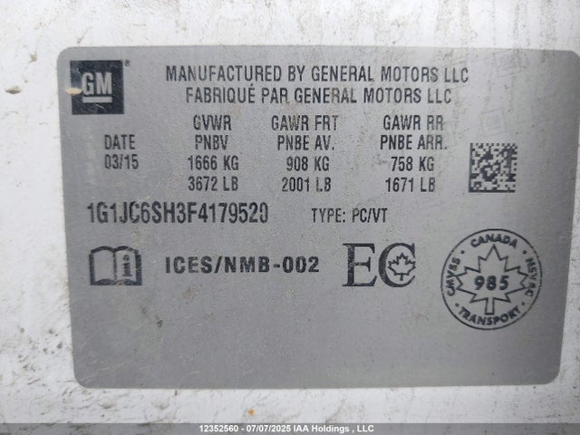1G1JC6SH3F4179520 Chevrolet luw