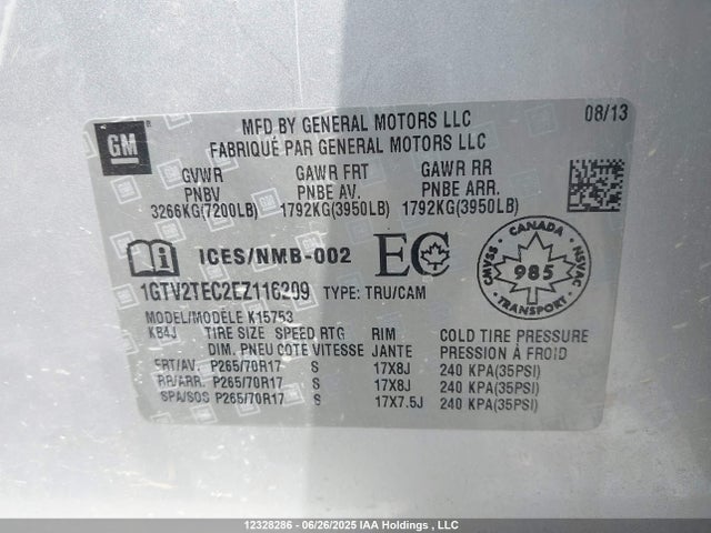 1GTV2TEC2EZ116209 GMC l83 - vvt, afm (active fuel management), aluminum