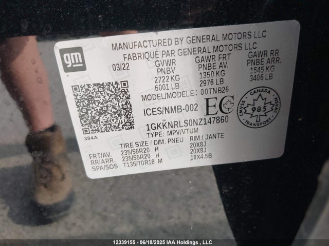 1GKKNRLS0NZ147860 GMC lgx