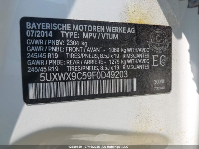 5UXWX9C59F0D49203 BMW X3