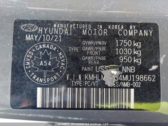 KMHLM4AG4MU198662 Hyundai mpi nu pe