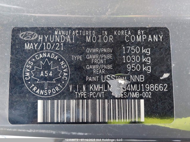 KMHLM4AG4MU198662 Hyundai mpi nu pe