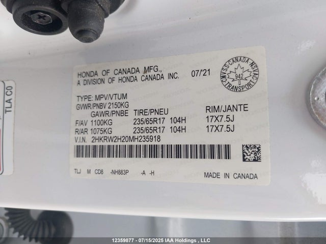 2HKRW2H20MH235918 Honda l15be