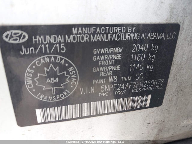 5NPE24AF7FH250678 Hyundai dohc gdi theta-ii