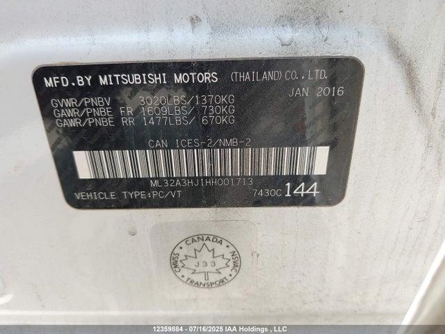 ML32A3HJ1HH001713 Mitsubishi 2017