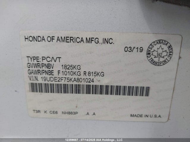 19UDE2F75KA801024 Acura k24v7