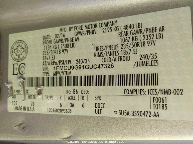 1FMCU9G91GUC47326 Ford 2016