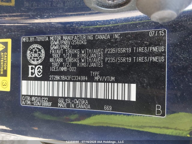 2T2BK1BA3FC334984 Lexus 2gr-fe