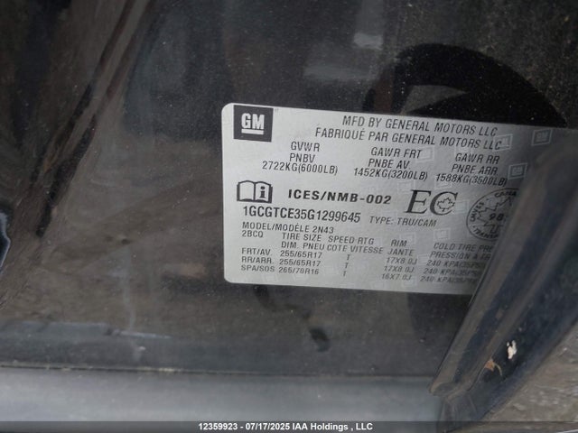 1GCGTCE35G1299645 Chevrolet lfx - sidi, vvt, e85 max, aluminum