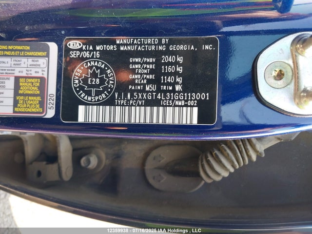 5XXGT4L31GG113001 KIA t-gdi theta ii