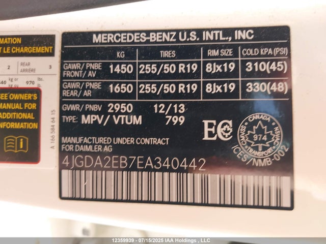 4JGDA2EB7EA340442 Mercedes-Benz 2014