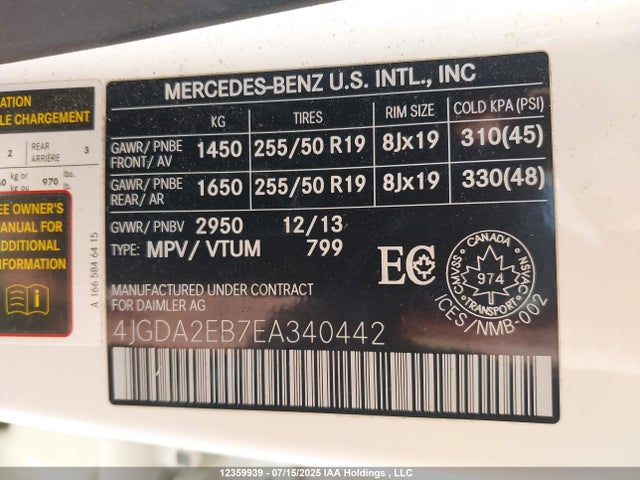 4JGDA2EB7EA340442 Mercedes-Benz 2014
