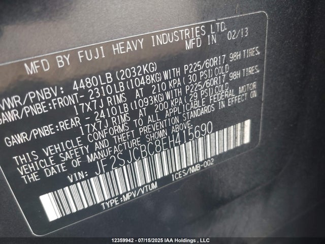 JF2SJCBC8EH415690 Subaru 2.5na c0