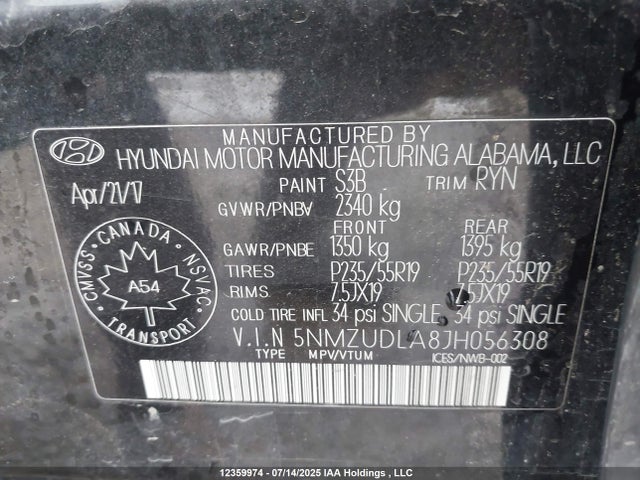 5NMZUDLA8JH056308 Hyundai t-gdi theta ii