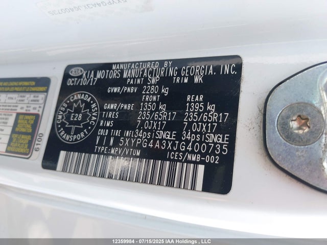 5XYPG4A3XJG400735 KIA gdi theta-ii