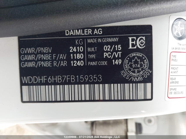 12359986 :رقم المزاد ، WDDHF6HB7FB159353 vin ، 2015 Mercedes-benz E 400 4matic مزاد بيع