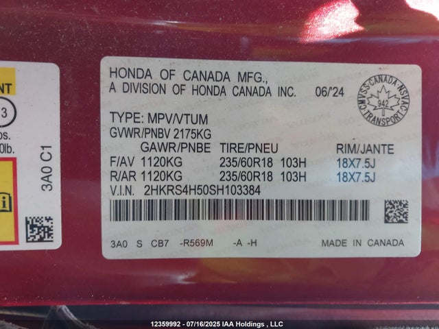 2HKRS4H50SH103384 Honda l15be