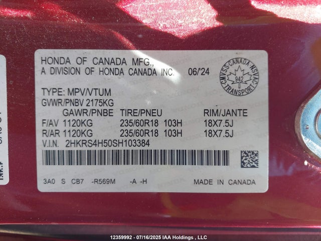 2HKRS4H50SH103384 Honda l15be