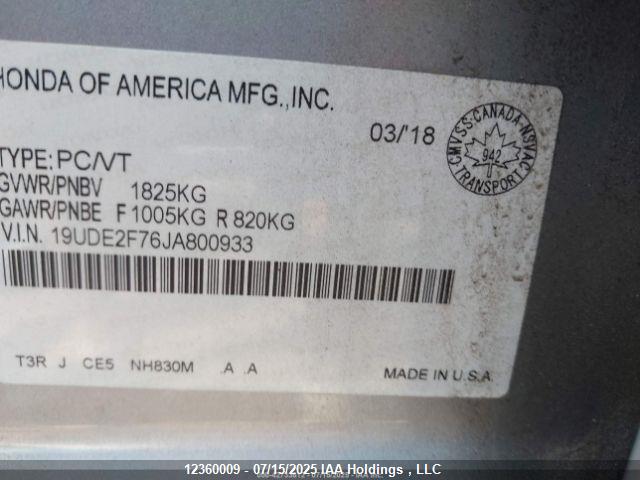Acura k24v7 2018 19UDE2F76JA800933 Image 10