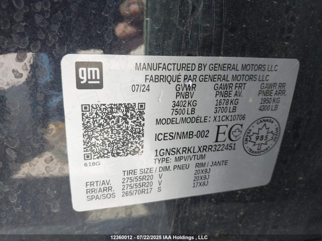 1GNSKRKLXRR322451 Chevrolet Tahoe K1500 Rst