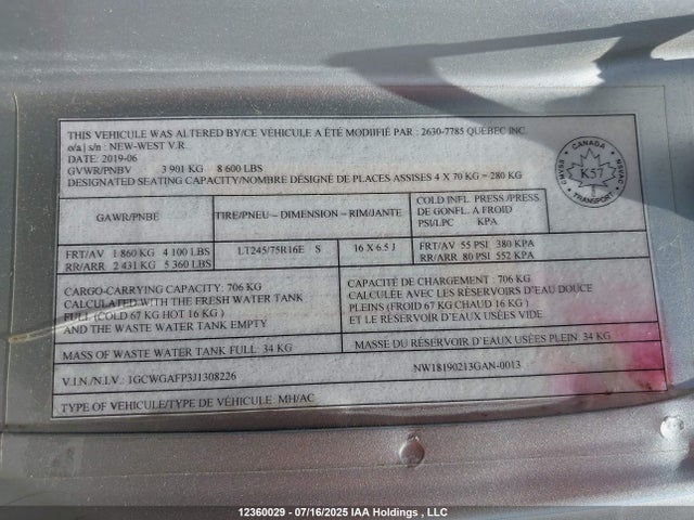 1GCWGAFP3J1308226 Chevrolet lv1 - sidi, vvt, e85 max, iron