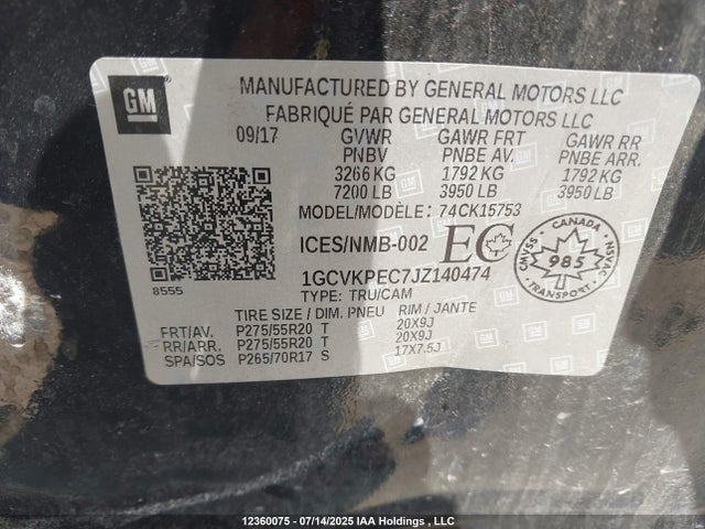 1GCVKPEC7JZ140474 Chevrolet l83 - sidi: spark ignited direct injection, vvt: variable valve timing, afm, e85 max, alum