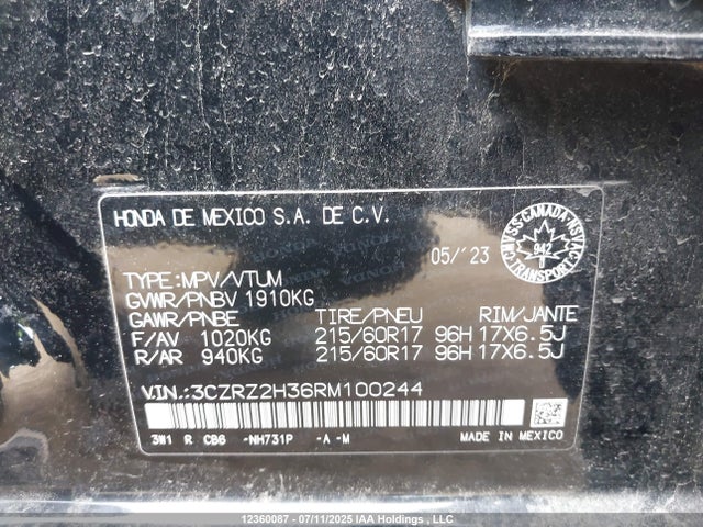 3CZRZ2H36RM100244 Honda k20z5
