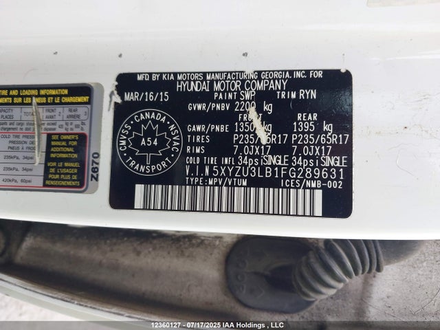 5XYZU3LB1FG289631 Hyundai dohc gdi theta ii