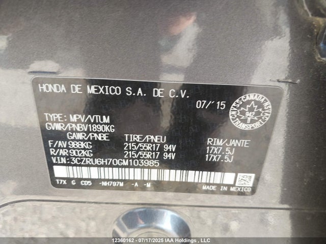 3CZRU6H70GM103985 Honda r18z9