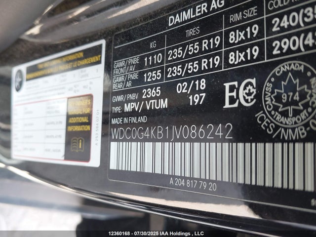 WDC0G4KB1JV086242 Mercedes-Benz m274