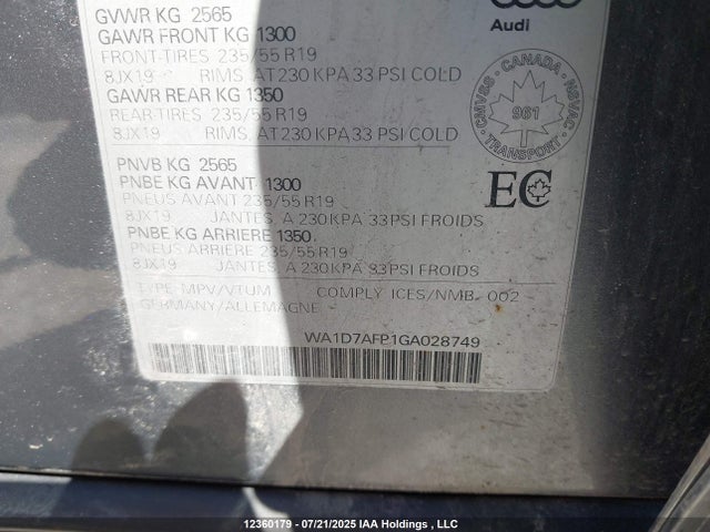 WA1D7AFP1GA028749 Audi Q5