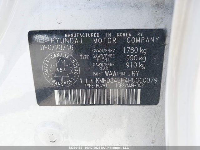 KMHD84LF4HU360079 Hyundai 2017