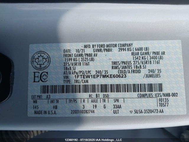 Ford 4v 2021 1FTEW1EP7MKE60623 Image 9