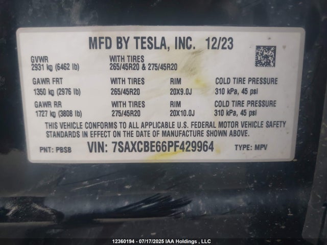 7SAXCBE66PF429964 Tesla MODEL X