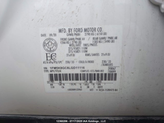 1FM5K8GC8LGD11116 Ford gtdi