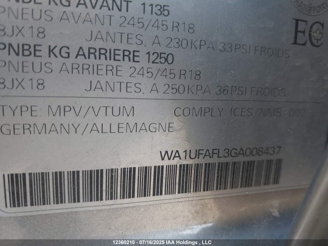 WA1UFAFL3GA008437 Audi 2.0t