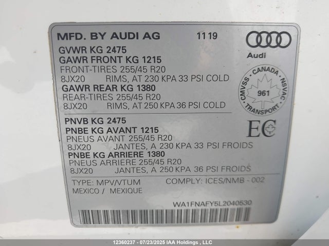 WA1FNAFY5L2040530 Audi Q5