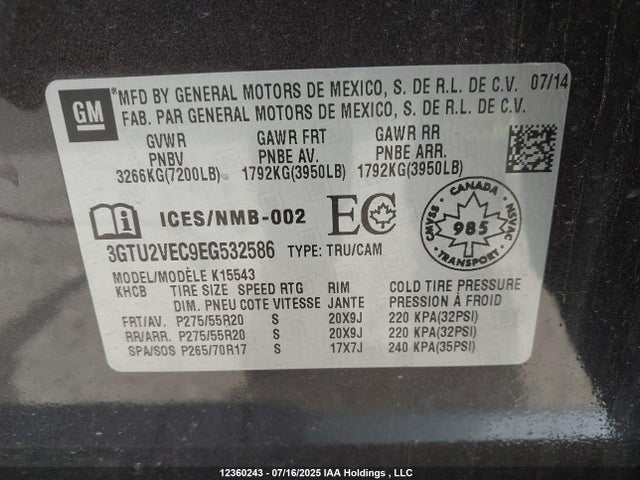 3GTU2VEC9EG532586 GMC l83 - vvt, afm (active fuel management), aluminum