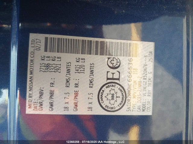 5N1DR2MM0HC666636 Nissan 2017