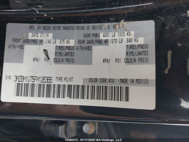 3MZBM1U75FM126366 Mazda pe